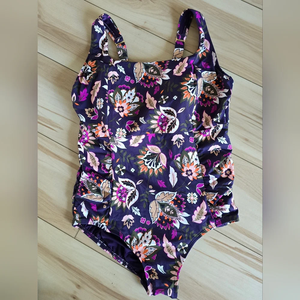 Lands' End Womens Rouched Squareneck One Piece Swimsuit